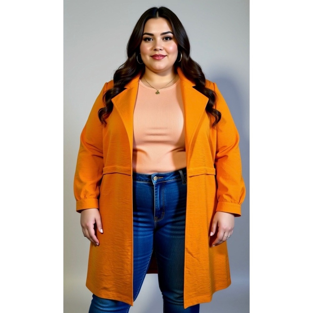 SOHO Apparel Duster Jacket Womens L Orange Excellent Roll‎ Tab Sleeve 34461851
